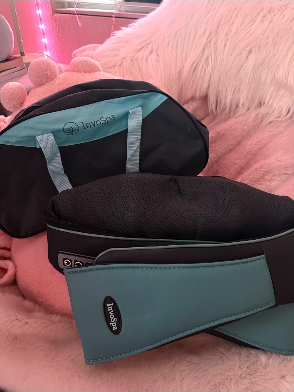 InvoSpa Teal & Black Heated Electric Neck and Shoulder Kneading Massager